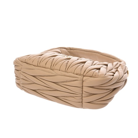 Miu Miu Wonder Matelassé Leather Hobo Bag Beige Handbag - Picture 6 of 9